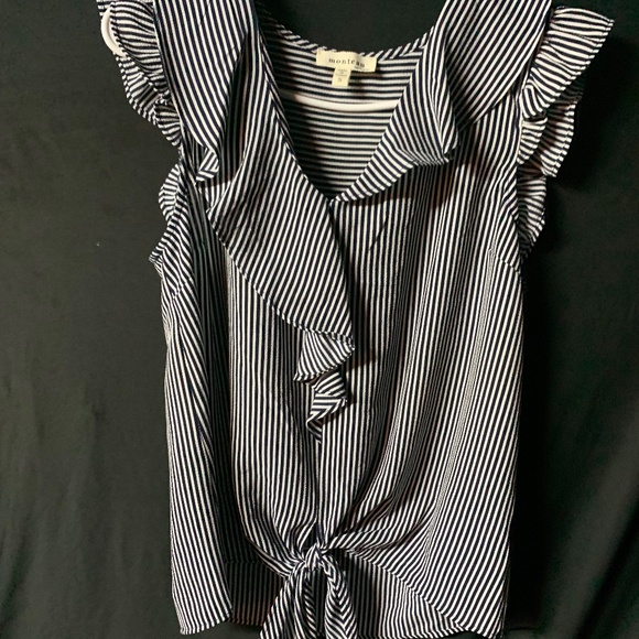 Monteau Striped Tie Front Ruffle Blouse Sailor - Picture 9 of 14